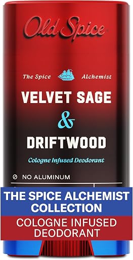 Old Spice Aluminum Free Deodorant for Men, The Spice Alchemist Collection, 24/7 Cologne Infused Scent, No Trade Off Formula, Free of Parabens & Phthalates, Velvet Sage + Drift Wood Scent, 3.0 oz