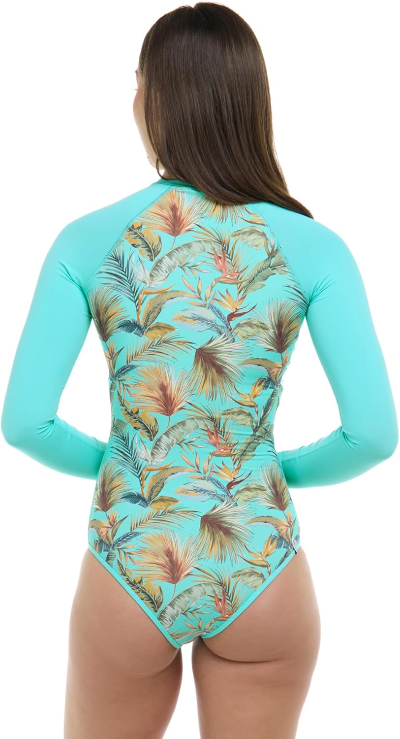 Body Glove Women's Chanel Solid Long Sleeve Zip Front One Piece Paddle Swimsuit with UPF 50