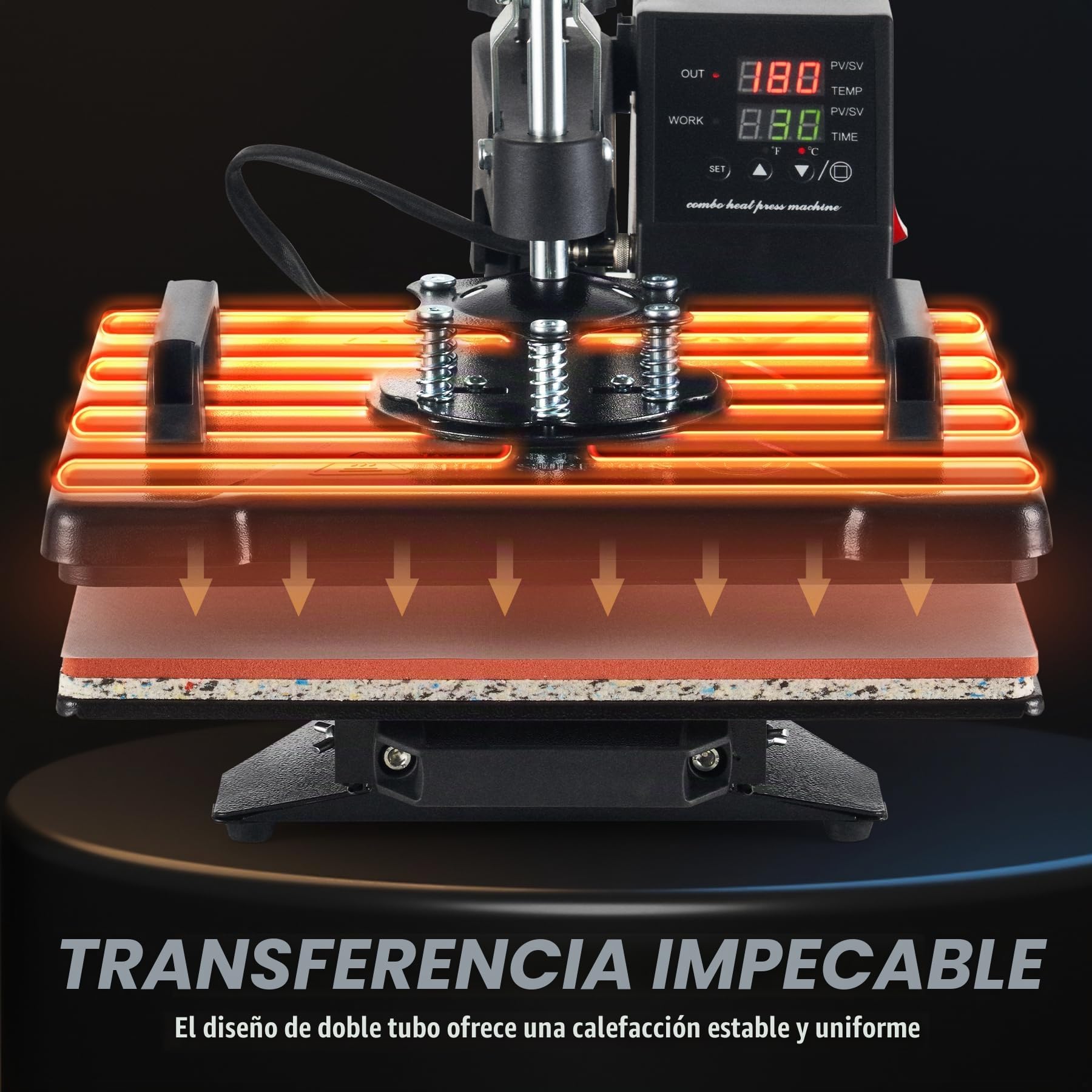 CREWORKS 8 en 1 Prensa de Calor 30X38CM con Pantalla LED Máquina de Sublimación Giratoria 360° Prensa Térmica para DIY Camisetas, Bolsas y Sombreros