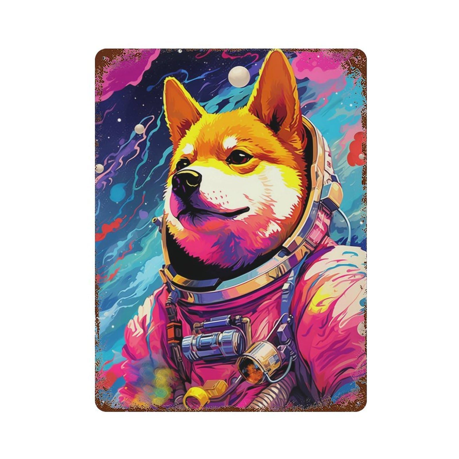 Rust Effect Cosmic Canine Explorer-6 Vintage Rust Metal Sign 15.7"x11.8", Old School Wall Decor for Basement, Hobby Room And Garage Decor