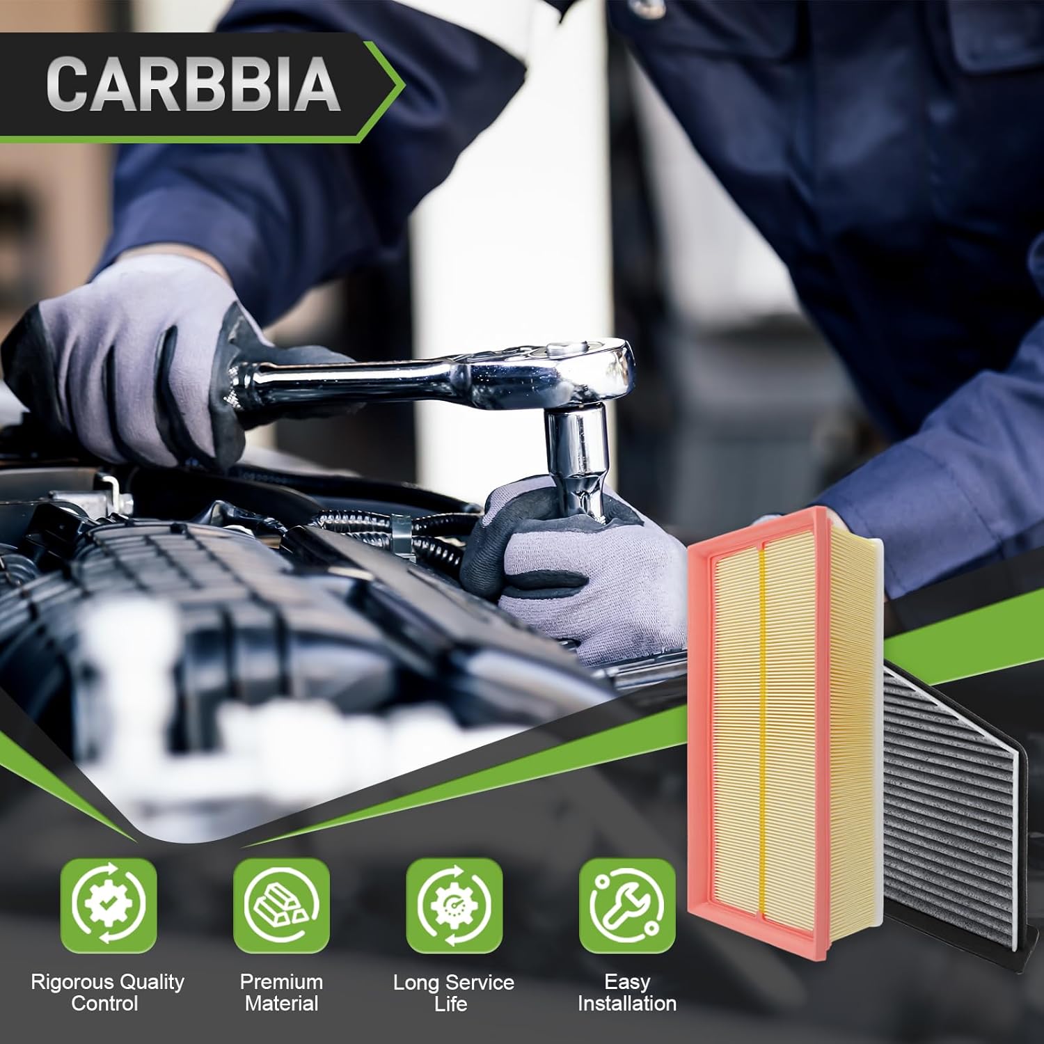 CA9711 CF10373 Engine and Cabin Air Filter Combo Set Compatible with Audi A3 Q3 TT TTS Compatible with Volkswagen 2009-2018 Only for 2.0L 4Cyl L