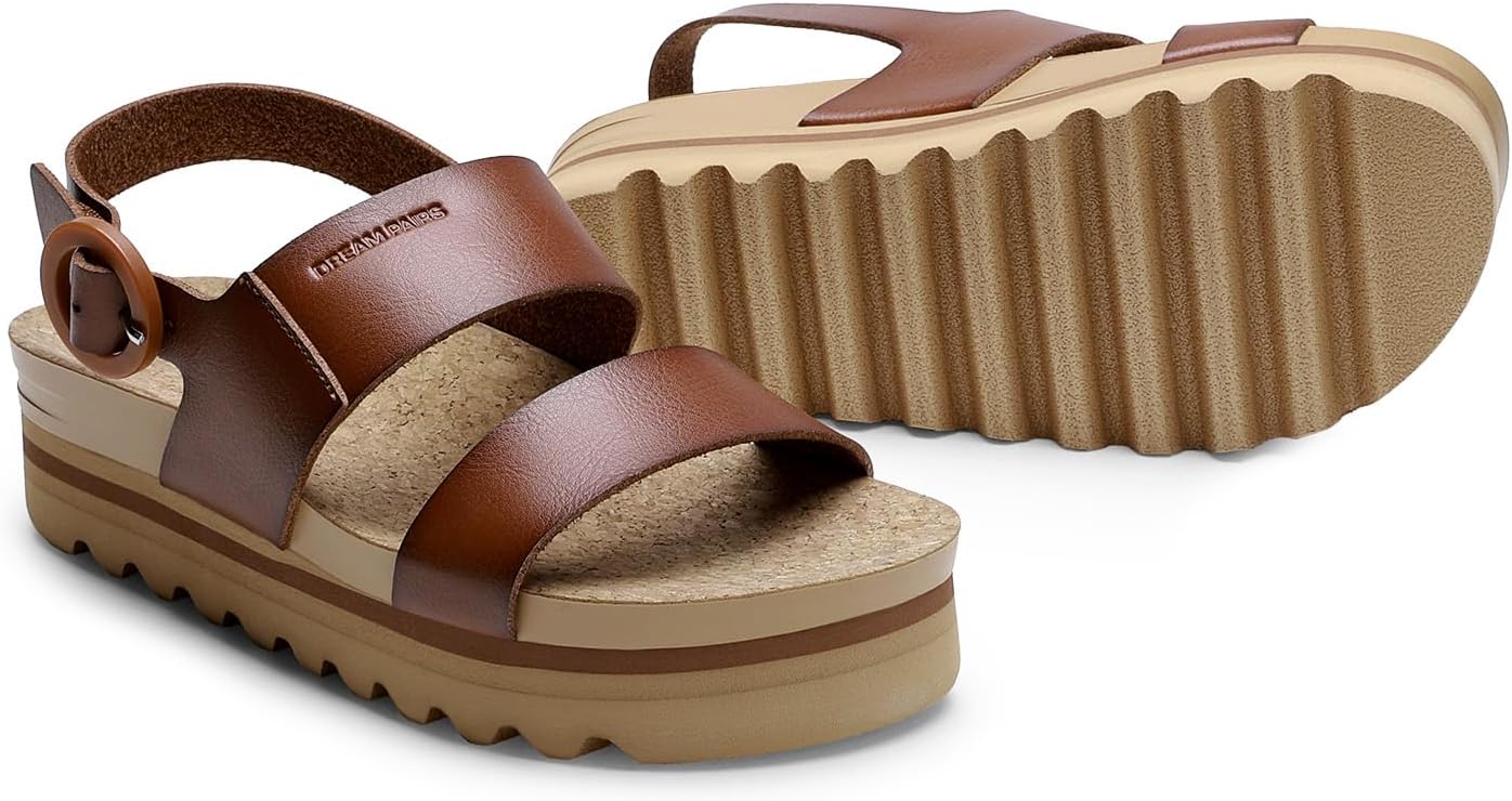 DREAM PAIRS Women's Orthopedic Arch Support Platform Sandals Comfortable Cork Insole Low Wedges Sandals Flatform Summer Dress Shoes Cute Buckle Wedges for Beach - Image 4