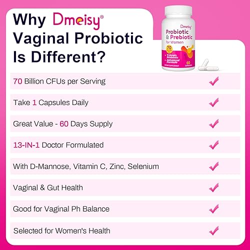 Miniatura 3 de Probióticos vaginales, 70 mil millones de UFC probióticos para mujeres, prebióticos y D-manosa, probiótico 13 en 1 para mujer para salud vaginal,