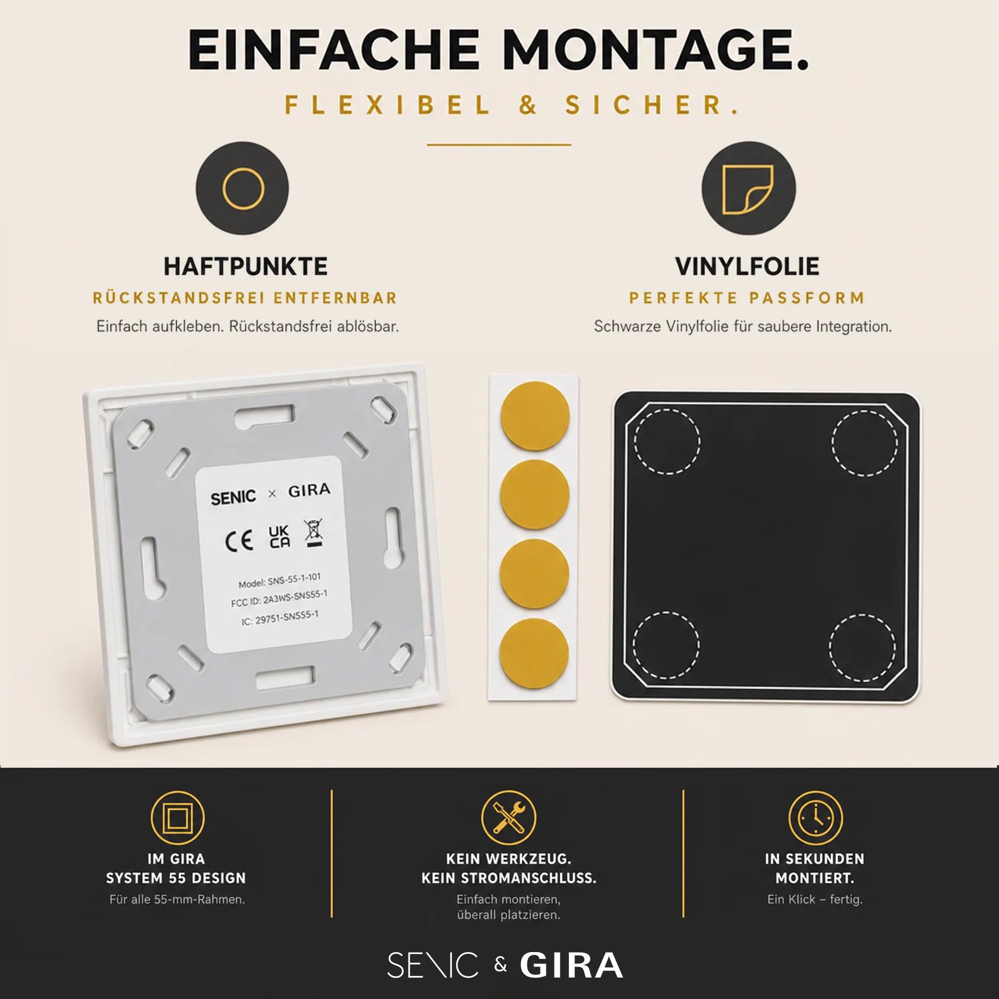 Senic Friends of Hue Smart Home Lichtschalter weiß | Kabelloser & batterieloser Hue Schalter und Dimmer für Philips Hue (Zigbee) | Smart Switch flexibel montierbar & dimmbar