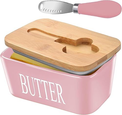 Miniatura 11 de Mantequillera grande con tapa para encimera, recipiente de mantequilla de cerámica con soporte para cuchillos, sellos de silicona dobles Butte