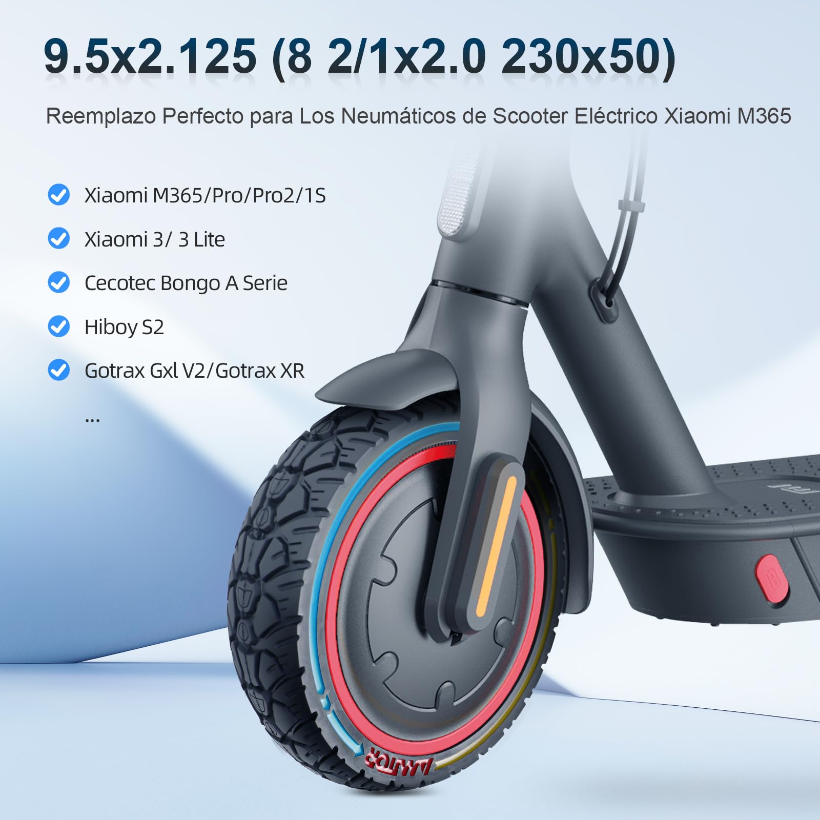 Neumáticos sólidos de goma maciza de 9,5 x 2,125 pulgadas, neumáticos sólidos de 9,5 pulgadas, se utiliza para la conversión de un scooter de 8,5 pulgadas utilizado para Xiaomi M365