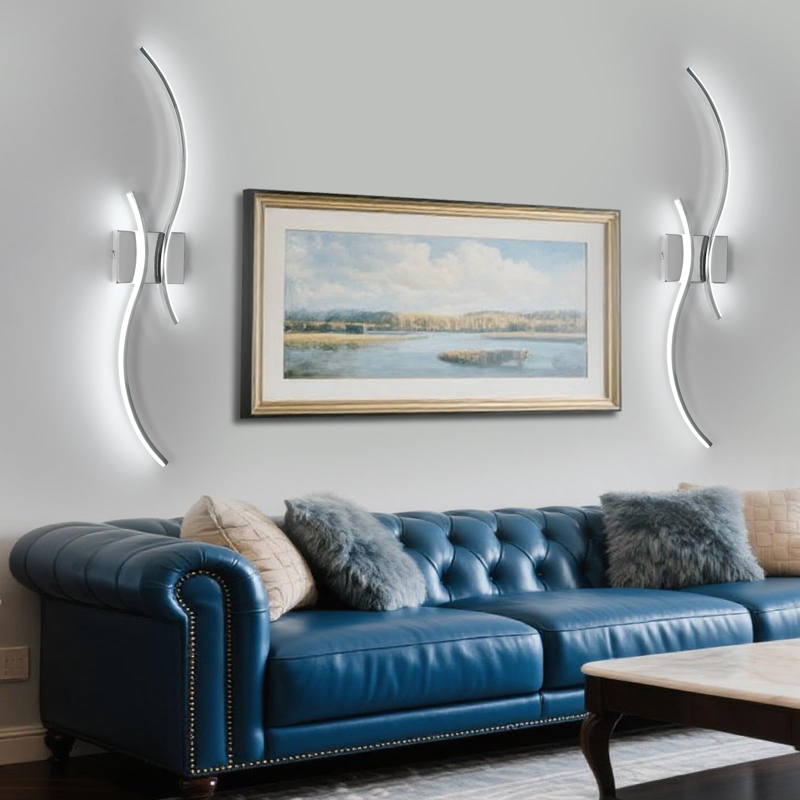 Comely Wewnętrzny Kinkiet LED, 32W Światło Liniowa Lampa Ścienna, Nowoczesne Aluminiowe Kinkiety Regulowane Z Pilotem Do Sypialni Korytarza Salonu Schodów (Chrom, 80CM)
