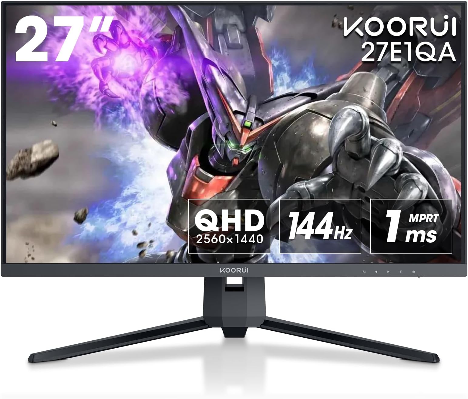 KOORUI27-inch Gaming Monitor 144Hz QHD(2560 x 1440p) 2K, 1ms, DCI-P3 90% Color Gamut, Adaptive G-Sync, FreeSync Premium, HDMI x 2, DisplayPort, 27E1QA