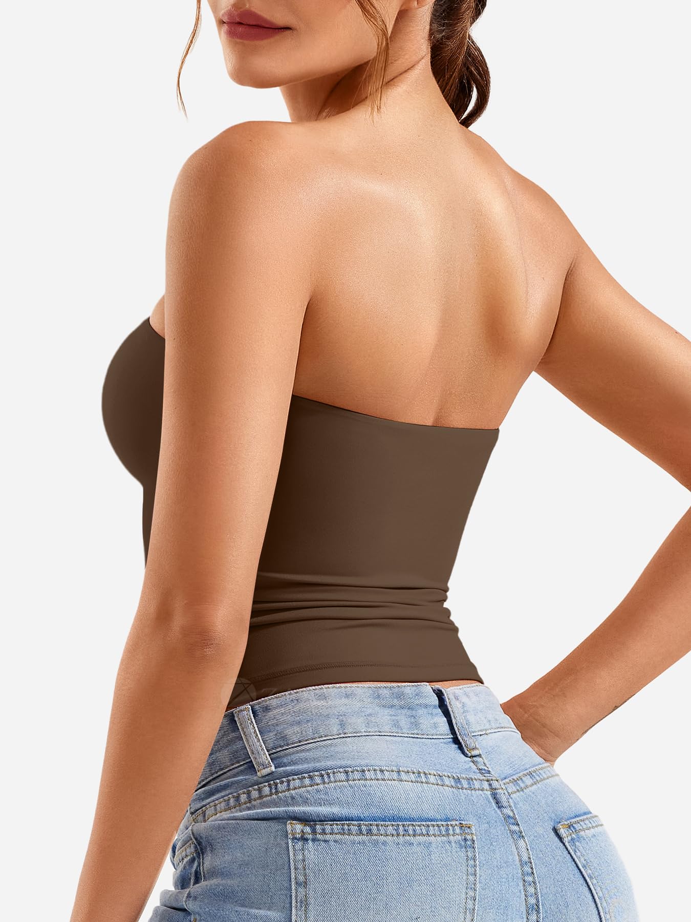 ZAAYO Top da donna a tubetto con spalle scoperte, Y2K, slim fit, crop, sexy, estivo, con doppia imbottitura