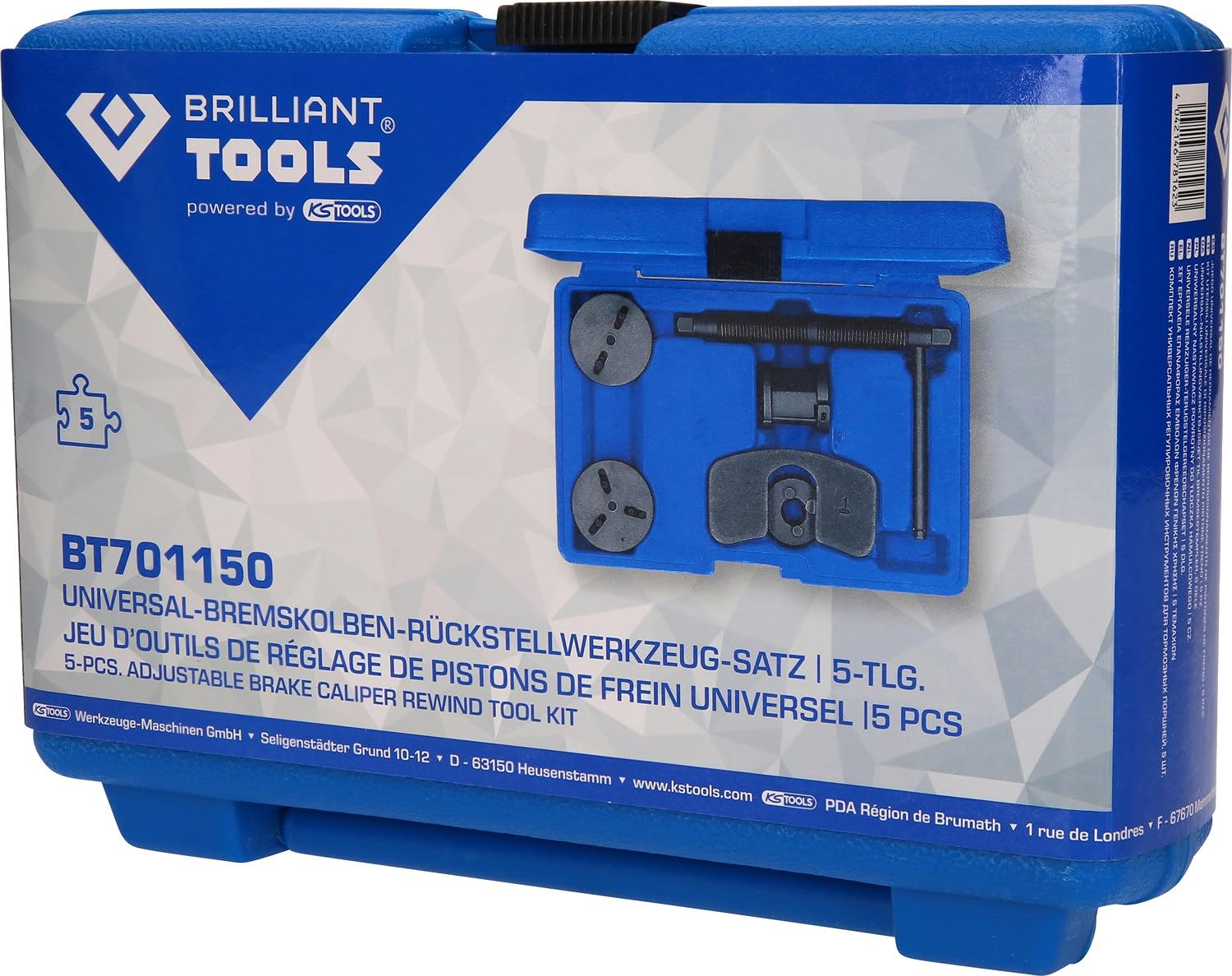 BRILLIANT TOOLS BT701150 Universal-Bremskolben-Rückstellwerkzeug-Satz, 5-tlg [Powered by KS TOOLS], Dunkel Grau, 5-Tlg.