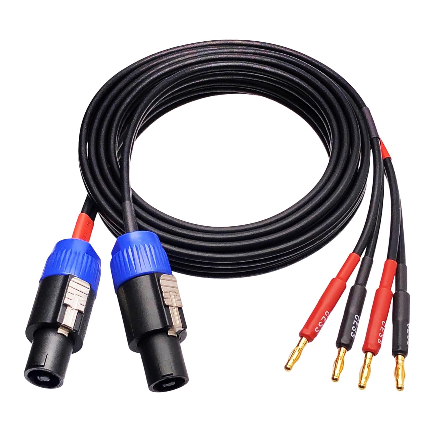 CNCESS CESS-274-6f Super Soft Silicone 12 Gauge Wires, 4mm Banana Plug to Male Speakon Plug Speaker Cable, 680-Strand Tinned Copper, Durable High-Fidelity Audio Cable for Speaker & Amplifier (6 Feet)