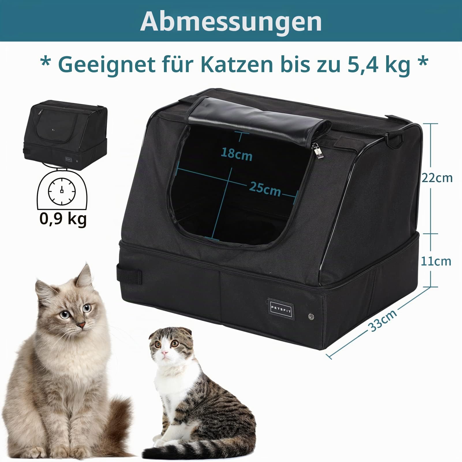 Petsfit Reise Katzentoilette mit Deckel, tragbare Katzen Reisetoilette mobiles Katzenklo für Auto, Portable Cat Litter Box für unterwegs