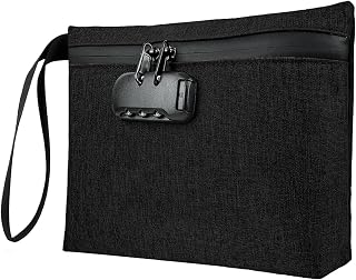 Geruchsdichte Tasche, Geldtasche mit Zahlenschloss - 32 x 19cm wasserdichte Tasche, Aktivkohle Gefüttert für Reisen/Essentials, Sichere Aufbewahrung (Schwarz)