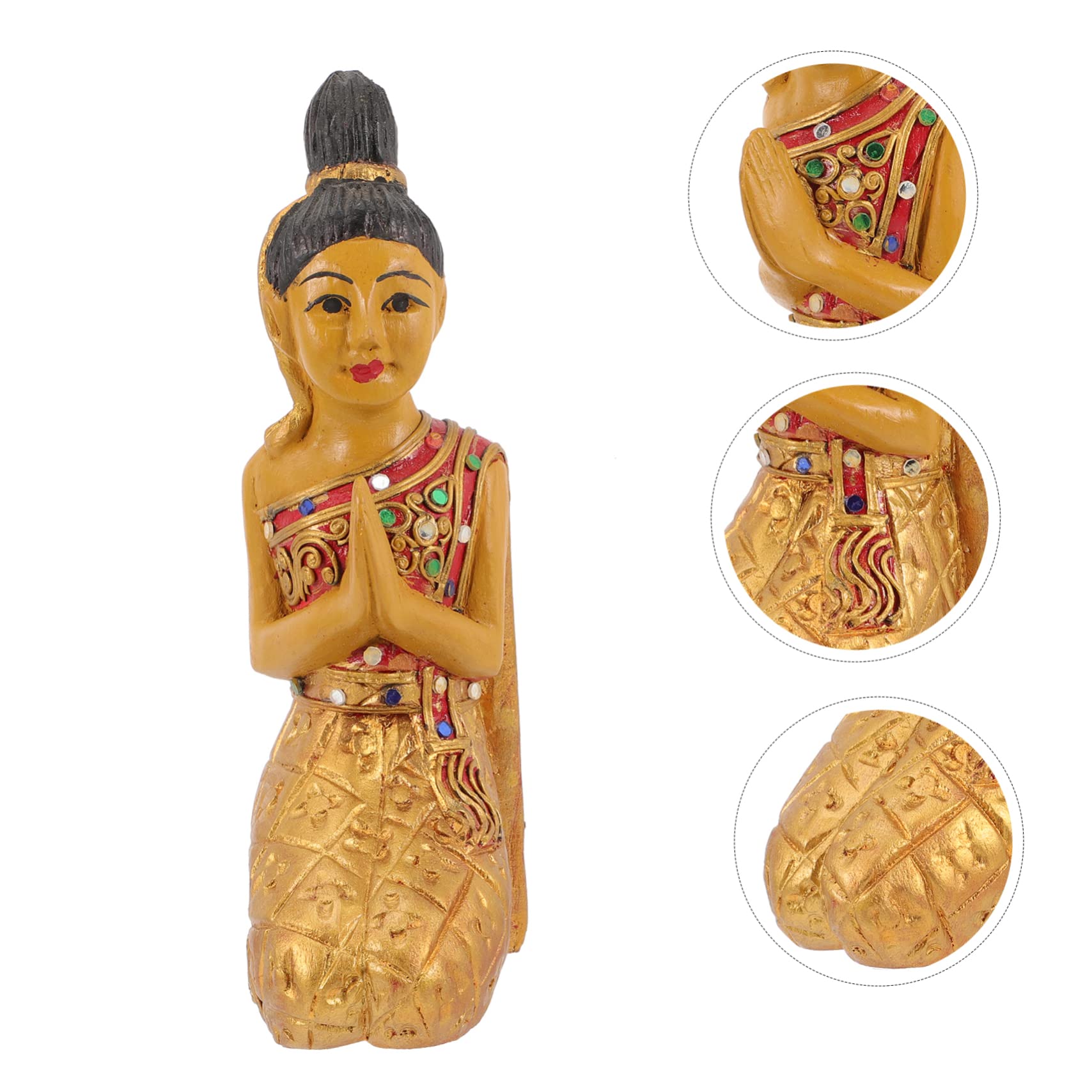 ULTECHNOVO Drewniana Figurka Klęczącego Buddy z Tajlandii Ozdoba Stołu Trwała Dekoracja Do Domu Ręcznie Wykonany Drewniany Ornament Idealny Do Wystroju Wnętrz