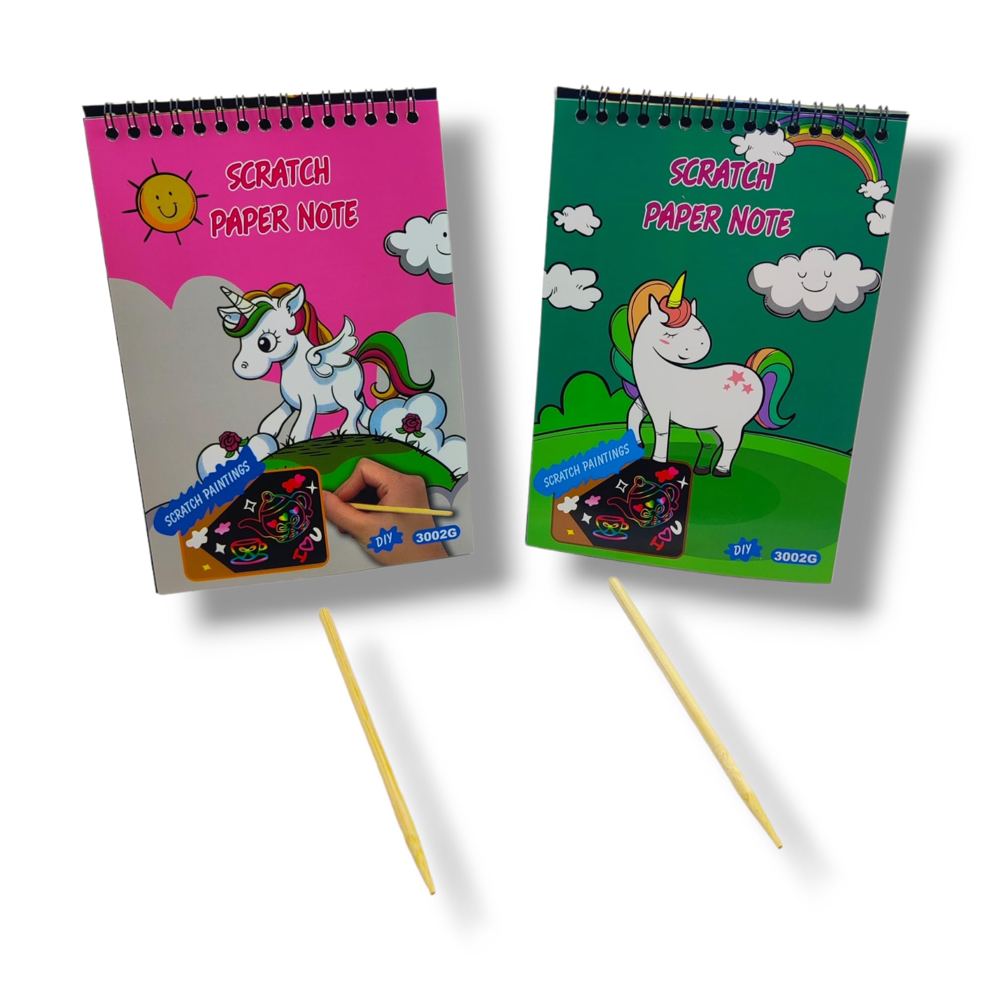 SAMVARDHAN 20x14cm Size Pack of 3 Unicorn Theme Scratch Sheets Pack of 10 Sheets Each and Stylus, for Colourful Rainbow Design Drawing for Kids