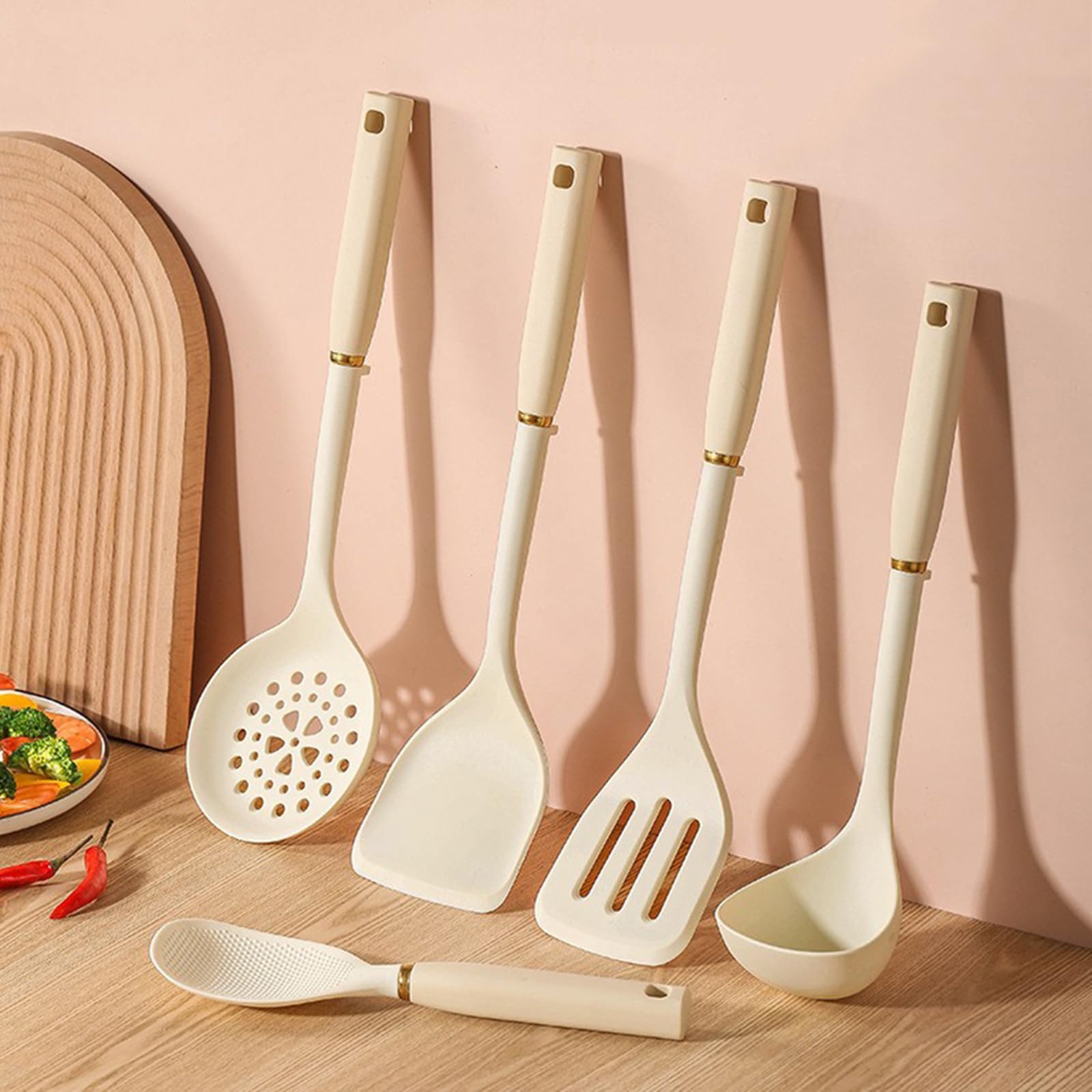 GTHTUHFD Non-Stick Silicone Kitchenware Spatula Set Kitchen Cooking Utensils Set For Nonstick Cookware Kitchen Gadgets Set 5 Pieces Space Saving Cooking Tools Heat Resistant Dishw,White