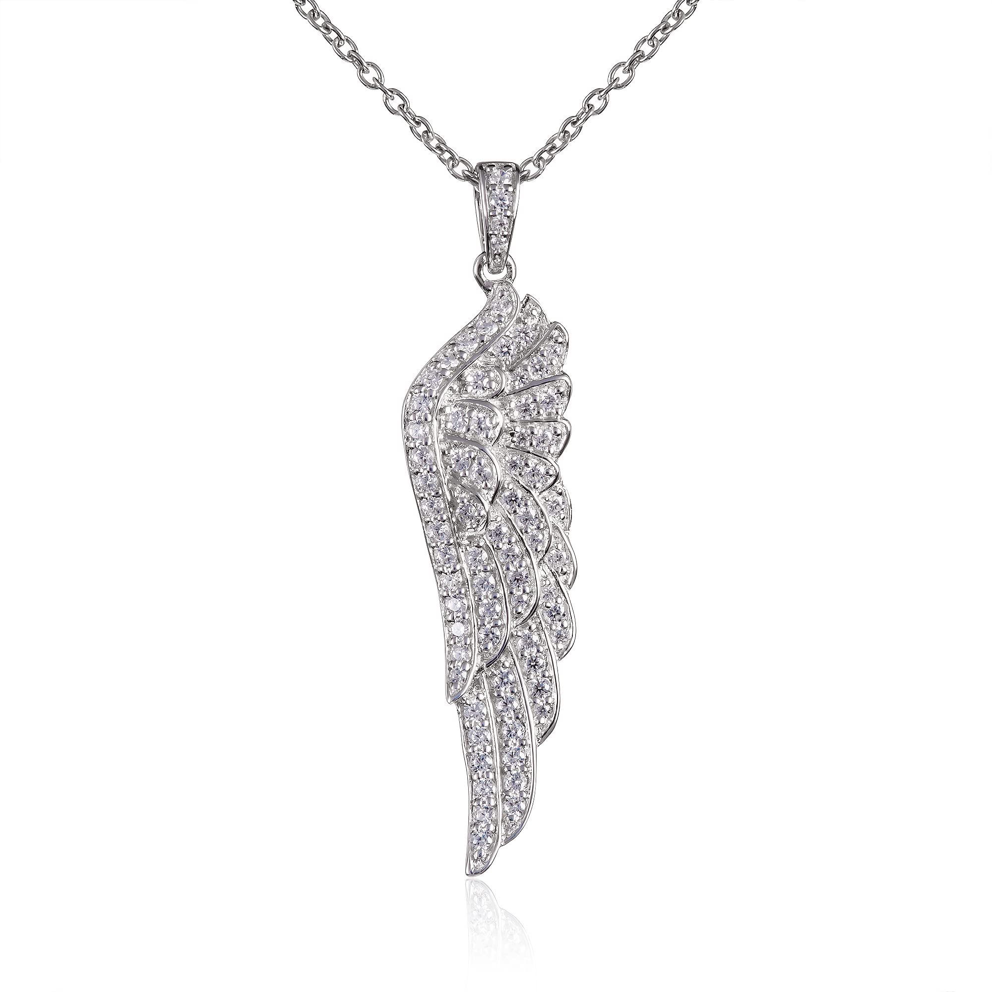 namana Collana in Argento Sterling 925 con Ciondolo a Forma di Ali d'Angelo, Collana Donna con Pietre Bianchi o Neri, Collana per Donna e Ragazza con Ciondolo a Forma di Ala d'Angelo