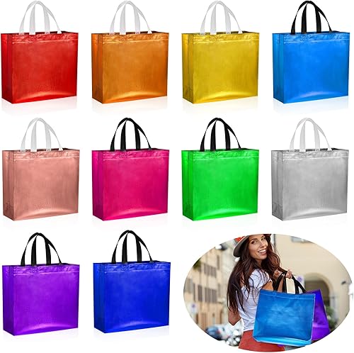Paquete de 30 bolsas de regalo brillantes, reutilizables, no tejidas, con acabado brillante, grandes bolsas metálicas para regalos, bolsas de regalo