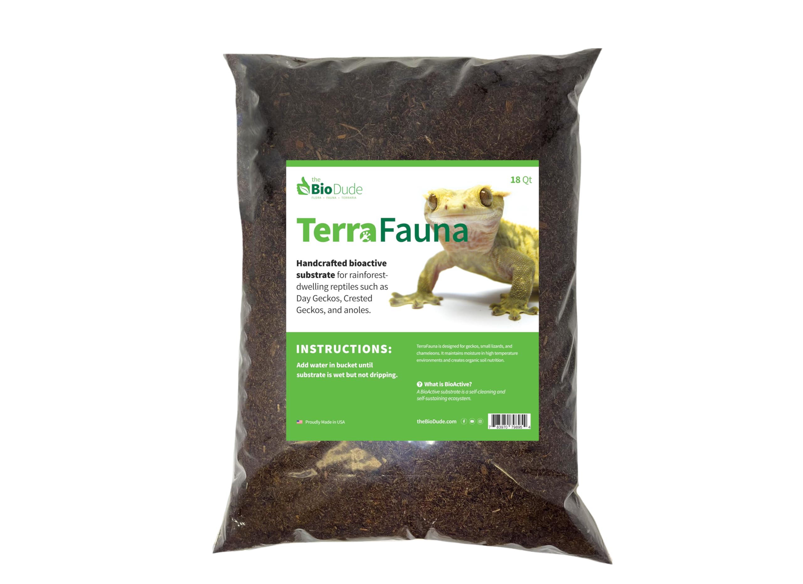 The Bio Dude Terra Fauna Bioactive Reptile Substrate 18 Quart for Reptile habitats, terrariums and vivariums. Great for Crested Geckos, Gargoyle Geckos, Day Geckos, Frogs and Indoor Gardening