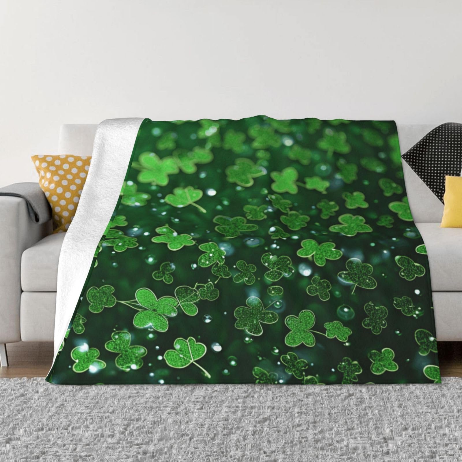 FodPand Background st Patrick's Day Glitter Fleece Blanket 80"x60" Lightweight Warm Throw Blanket for Bed Couch Cozy Air Conditioning Quilt All Seasons Decorative Fuzzy Blankets Gifts for Women Men