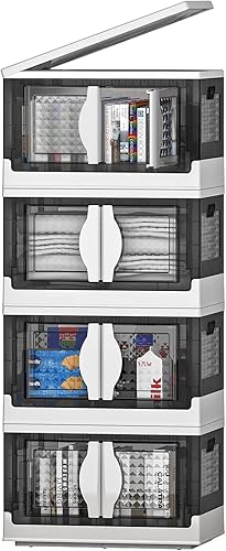 Miniatura 7 de Contenedores de almacenamiento de plástico apilables con tapas, 180 cuartos de galón, organizadores de armario plegables y almacenamiento con