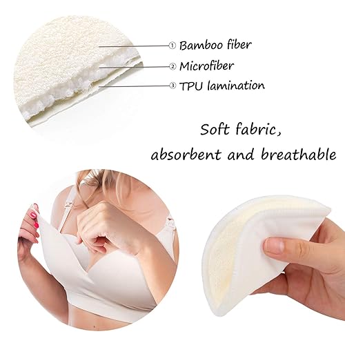 Miniatura 3 de PHOGARY 12 almohadillas de lactancia de bambú lavables, almohadillas orgánicas reutilizables para el pecho con bolsa de lavandería y bolsa de