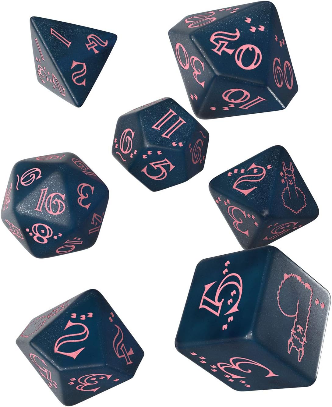 Q-Workshop Sparkling Llama Dice Set (Glittering Dark Blue & Pink) (SLLA3E)
