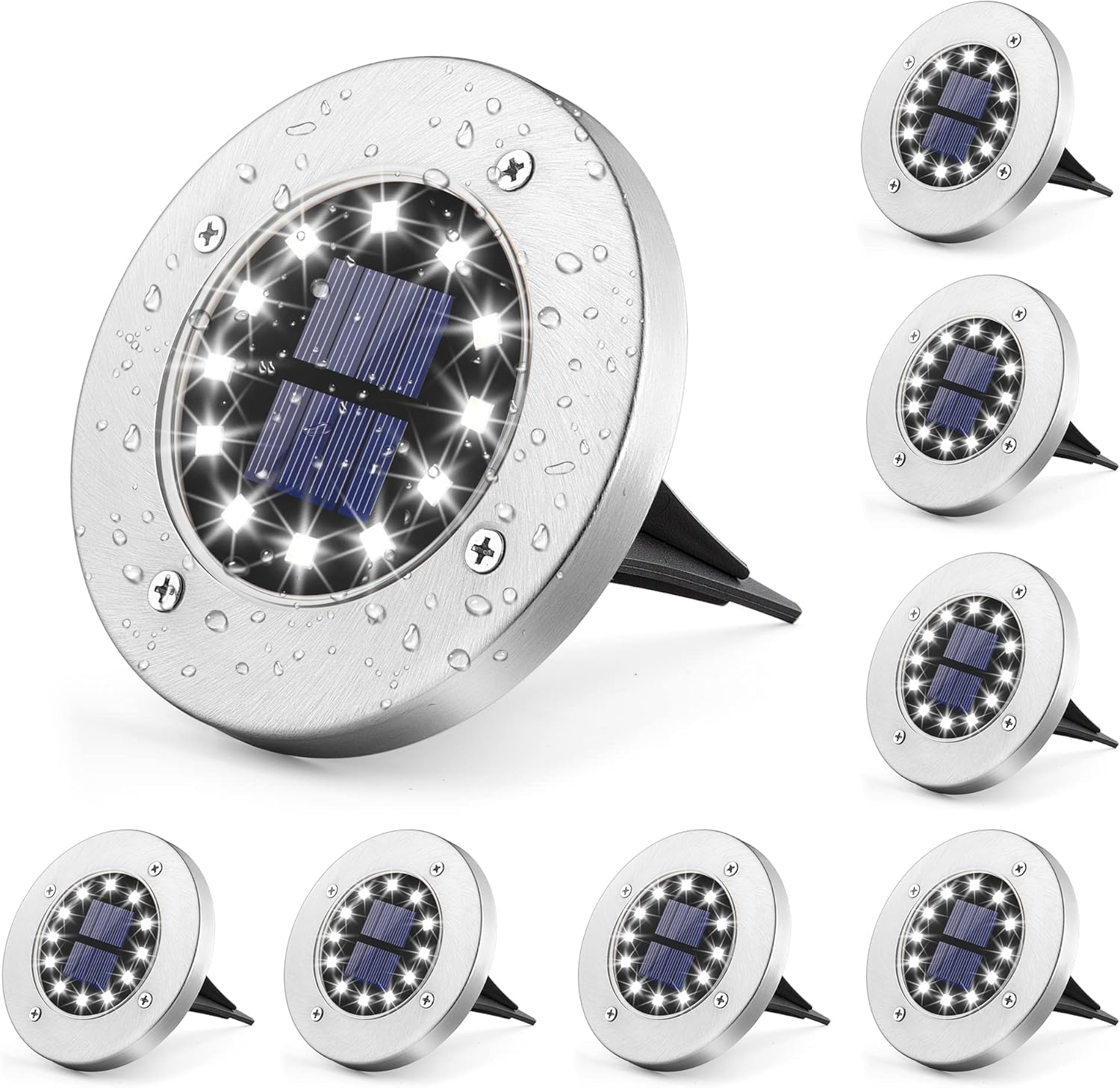 GIGALUMI Solar Ground Lights 12LEDs 8PACK In-Ground Solar Powered Pathway Lights Outdoor Decking Landscape Lamp for Lawn Yard Pool Patio