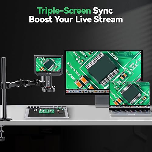 Miniatura 7 de Microscopio digital de enfoque automático 4K, microscopio de soldadura HDMI de 10 pulgadas con estación de manos de ayuda y brazo flexible para