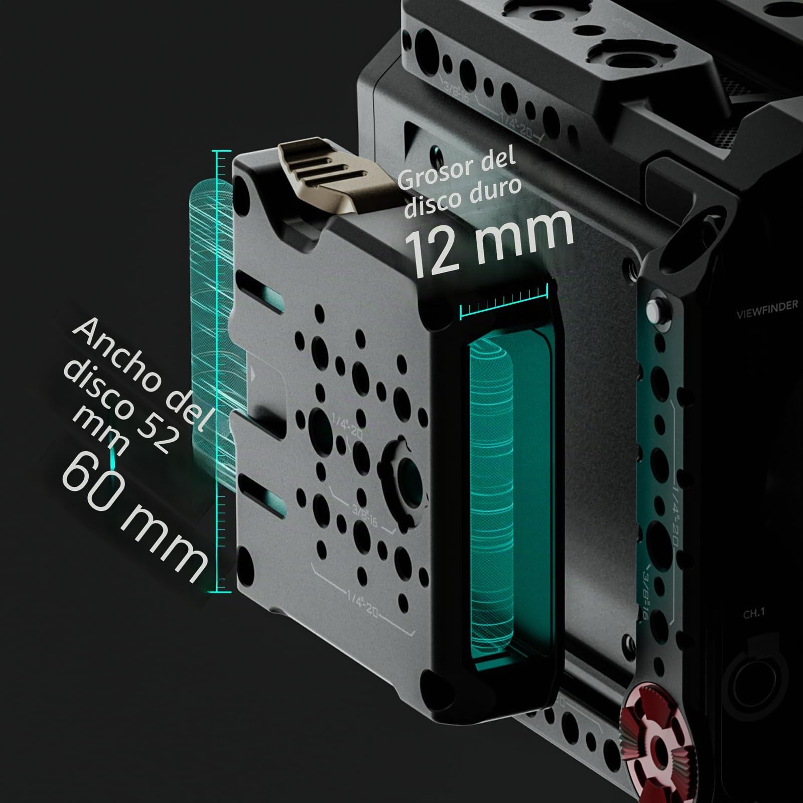 Tilta Jaula Pyxis 6K, Kit Básico de Jaula para Cámara Compatible con Pyxis 6K/12K con Asa Superior NATO, Asa Lateral - Negro ES-T21-A