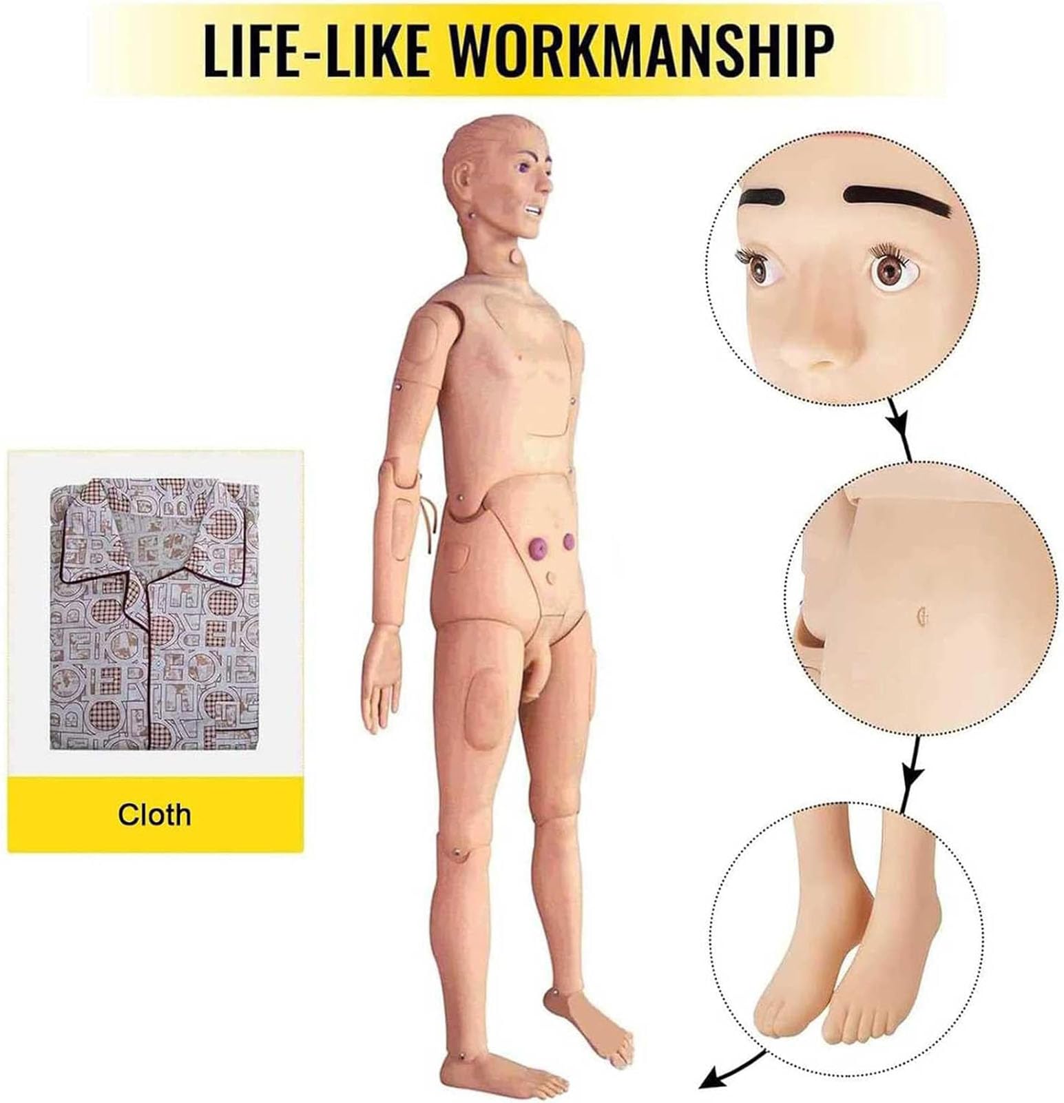 Générique Mannequin de formation en soins infirmiers Mannequin médical de formation PVC Corps entier Démonstration Mannequin humain Taille réelle 170 cm Modèle éducatif