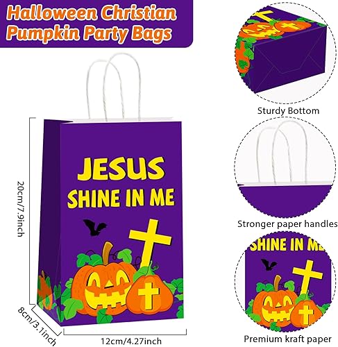 Miniatura 3 de 12 bolsas de regalo para fiesta de calabaza cristiana de Halloween, bolsas de dulces de papel de Jesús con asas, decoraciones religiosas para