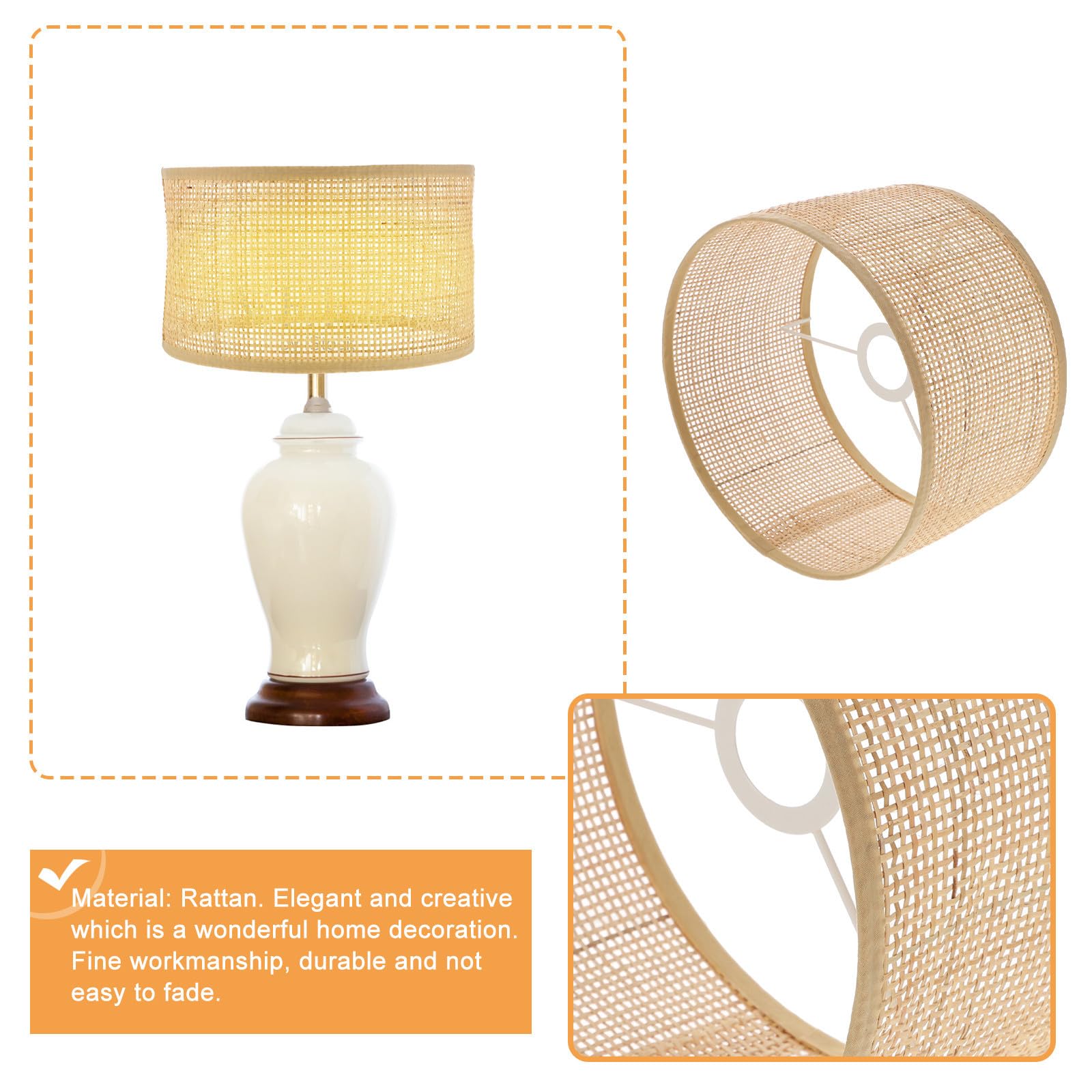 Gadpiparty Paralume in Rattan Intrecciato a Mano per Lampade Sospensione, Elegante e Rustico, Facile da Usare, per Decorazione Casa Khaki