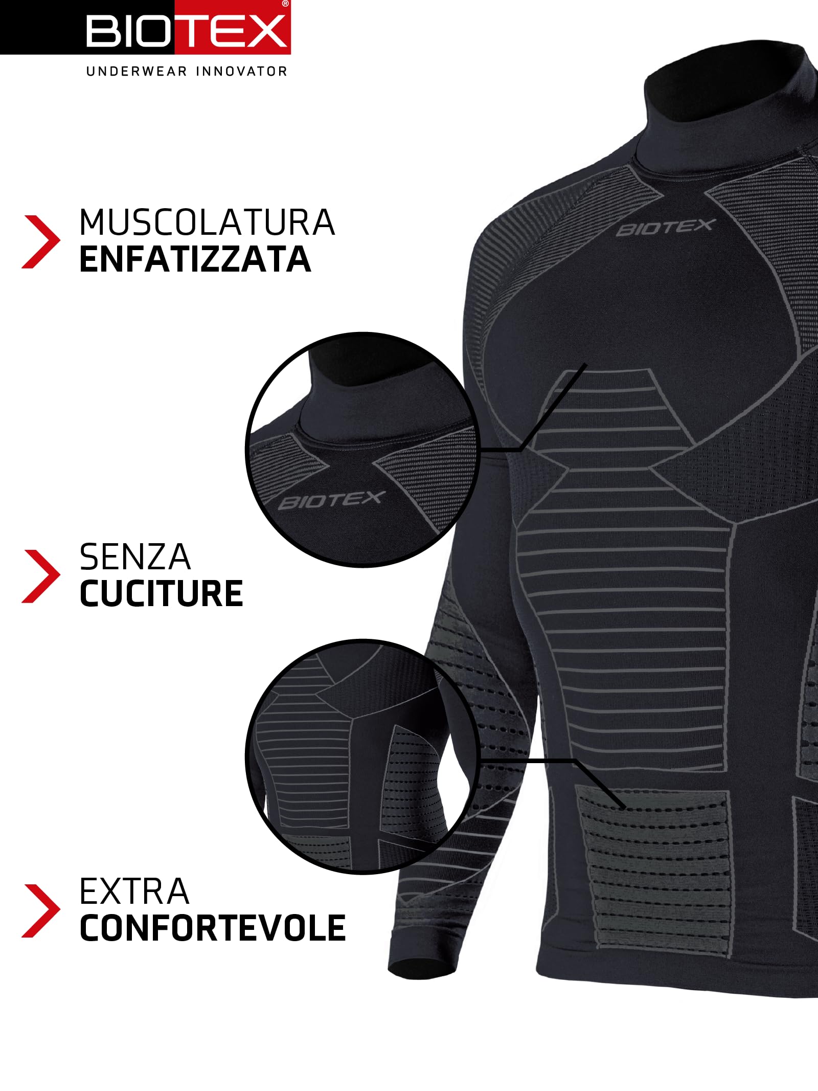 BIOTEX Lupetto Icebreak per Ciclismo e Running, Intimo Tecnico Sportivo, Maglia Termica con Multi Zone 3D
