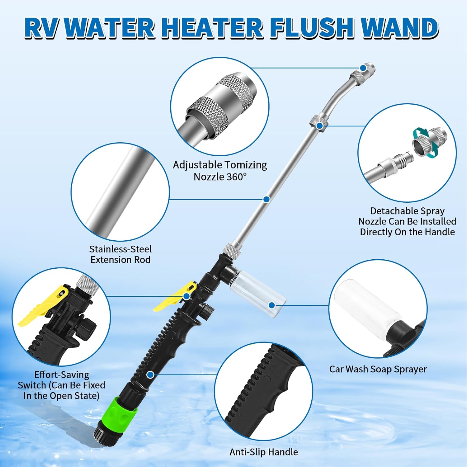 Boltigen 6PCS RV Water Heater Anode Rod Kit - 9.25"L x 3/4"NPT Magnesium Rod with Flush Wand & Socket Wrench for Tankless & Tank Water Heaters, Camper Tank Corrosion Protection