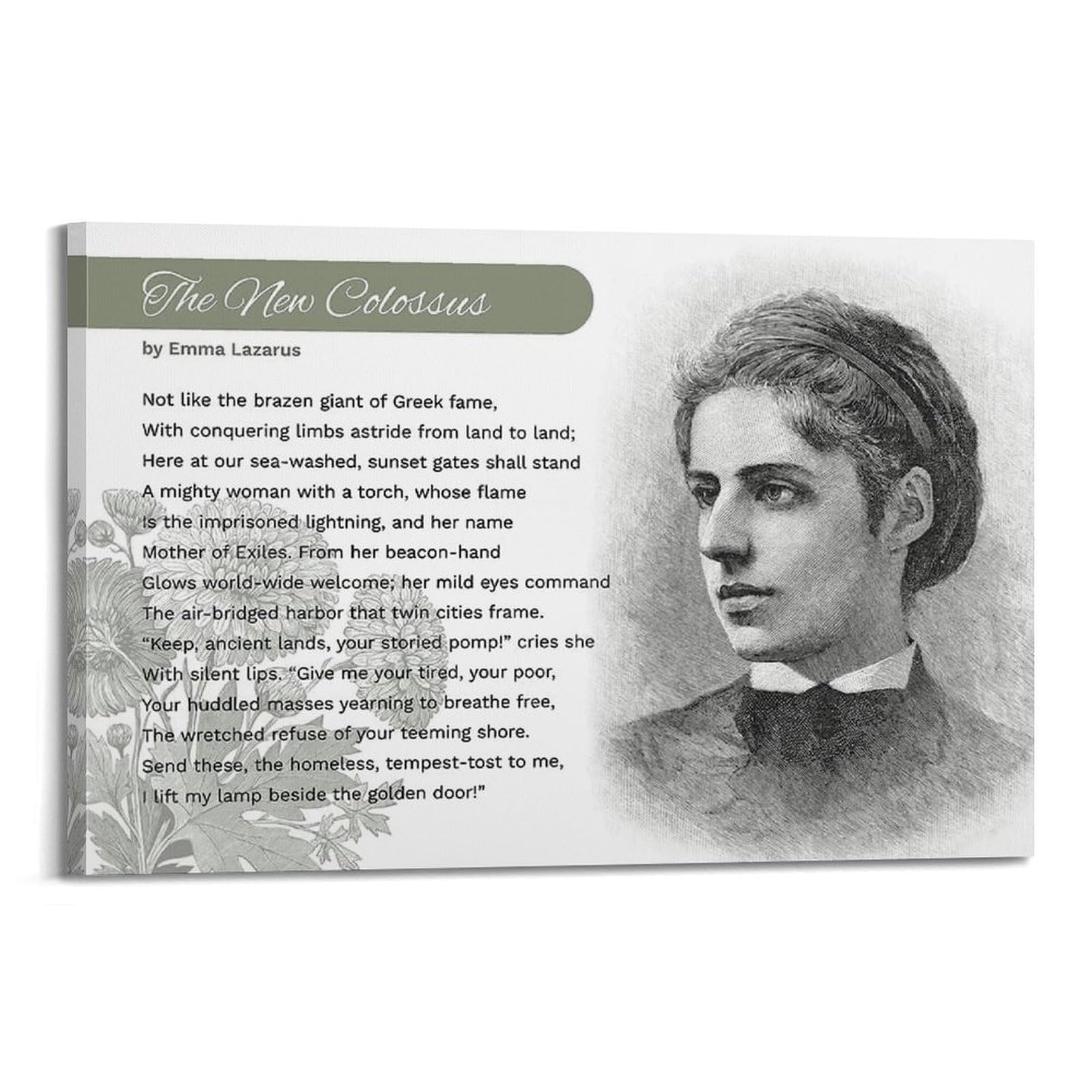 xiaoxiaoshen Emma Lazarus Inspirational Poem Canvas Poster Wall Art Prints Room Aesthetic Murals Bedroom And Living Decorations 24x36inch(60x90cm)