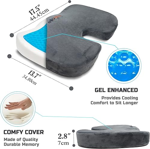 Miniatura 2 de ellostar Cojín de gel para silla de oficina y coche espuma viscoelástica de alta densidad y comodidad de alta densidad con parte inferior