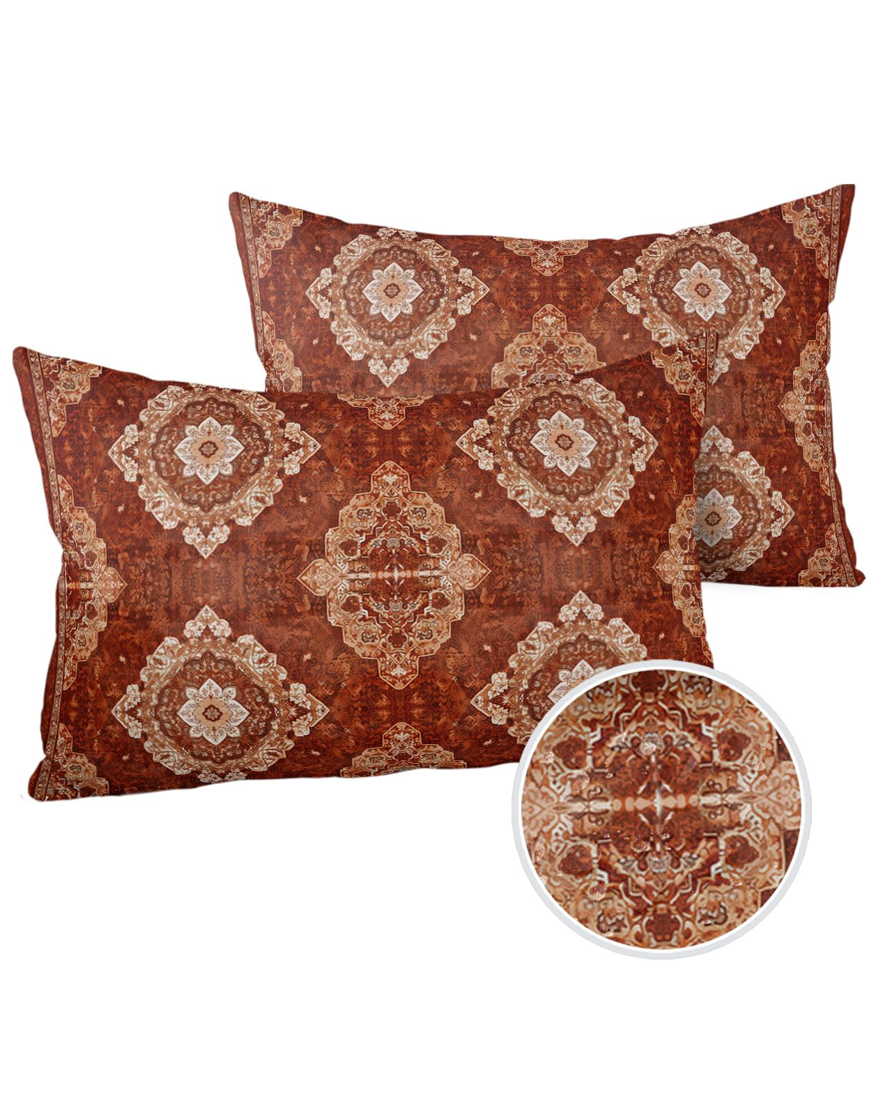 Outdoor Throw Pillow Covers 20x12 Waterproof Vintage Geometric Brown Outdoor Pillows Decorative Pillow Covers Cushion Covers Pillowcase for Tent Patio Garden Couch Set of 2, Turkish Monaco Chic