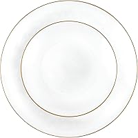 Vista 60 de PARTY BARGAINS 7" & 10" Organic Collection Hammered Appetizer and Dinner Plates Combo with Gold Rim – Transparent White, 32-Pack Disposable Plastic