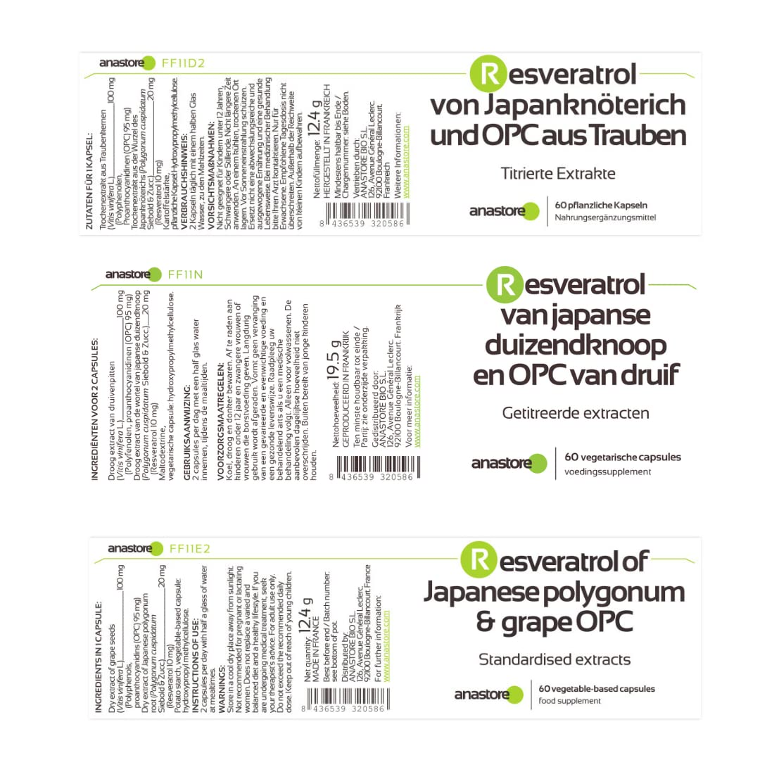 RESVÉRATROL & OPC DE RAISIN * 60 mg / 60 gélules * Titré à 95% en proanthocyanidines et à 50% en resvératrol * Antioxydants, Cardiovasculaire, Prostate