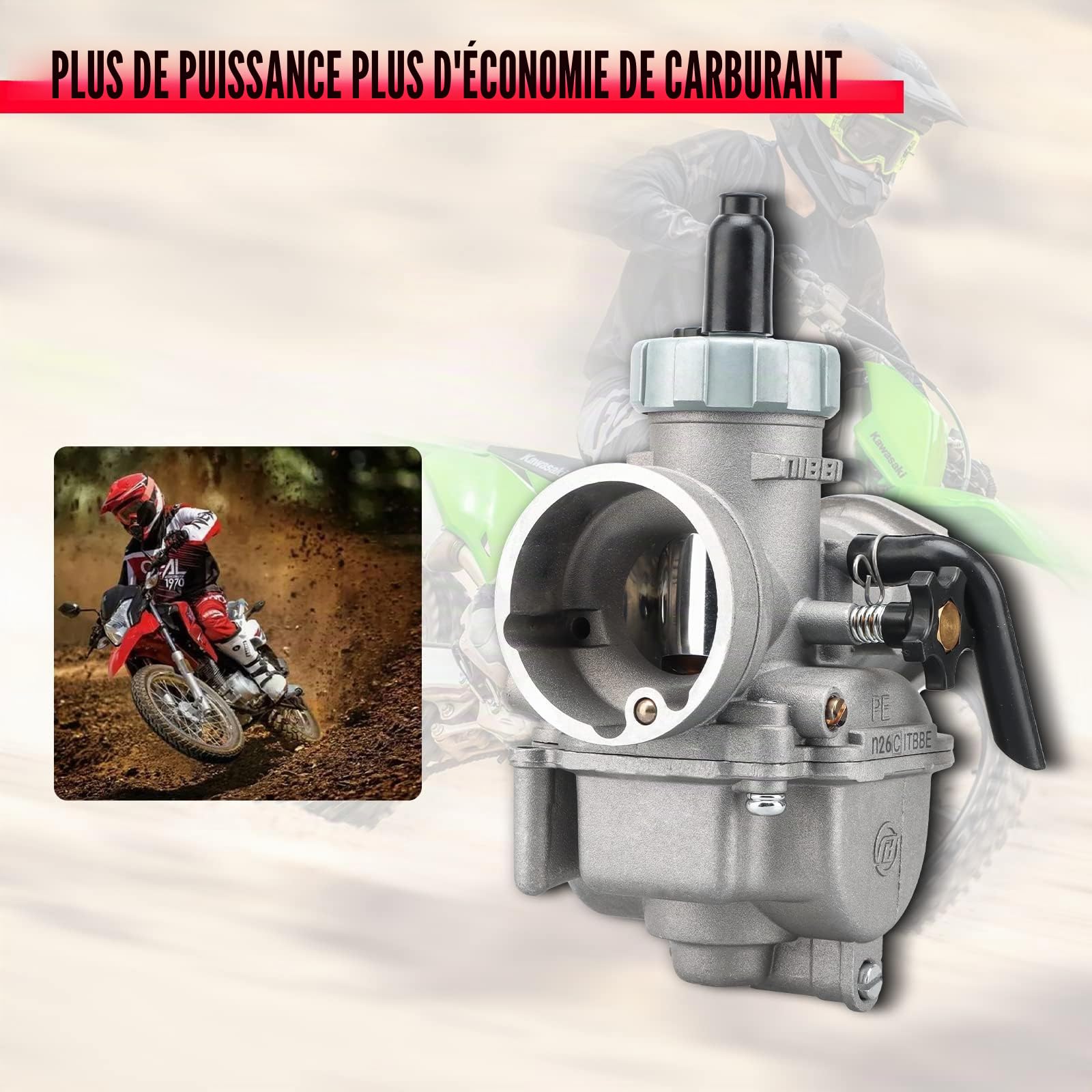 Nibbi PE19mm Carburateur Pour 100cc - 125cc Bride Moteur De Moto Carburateur Avec Buse De Carburateur