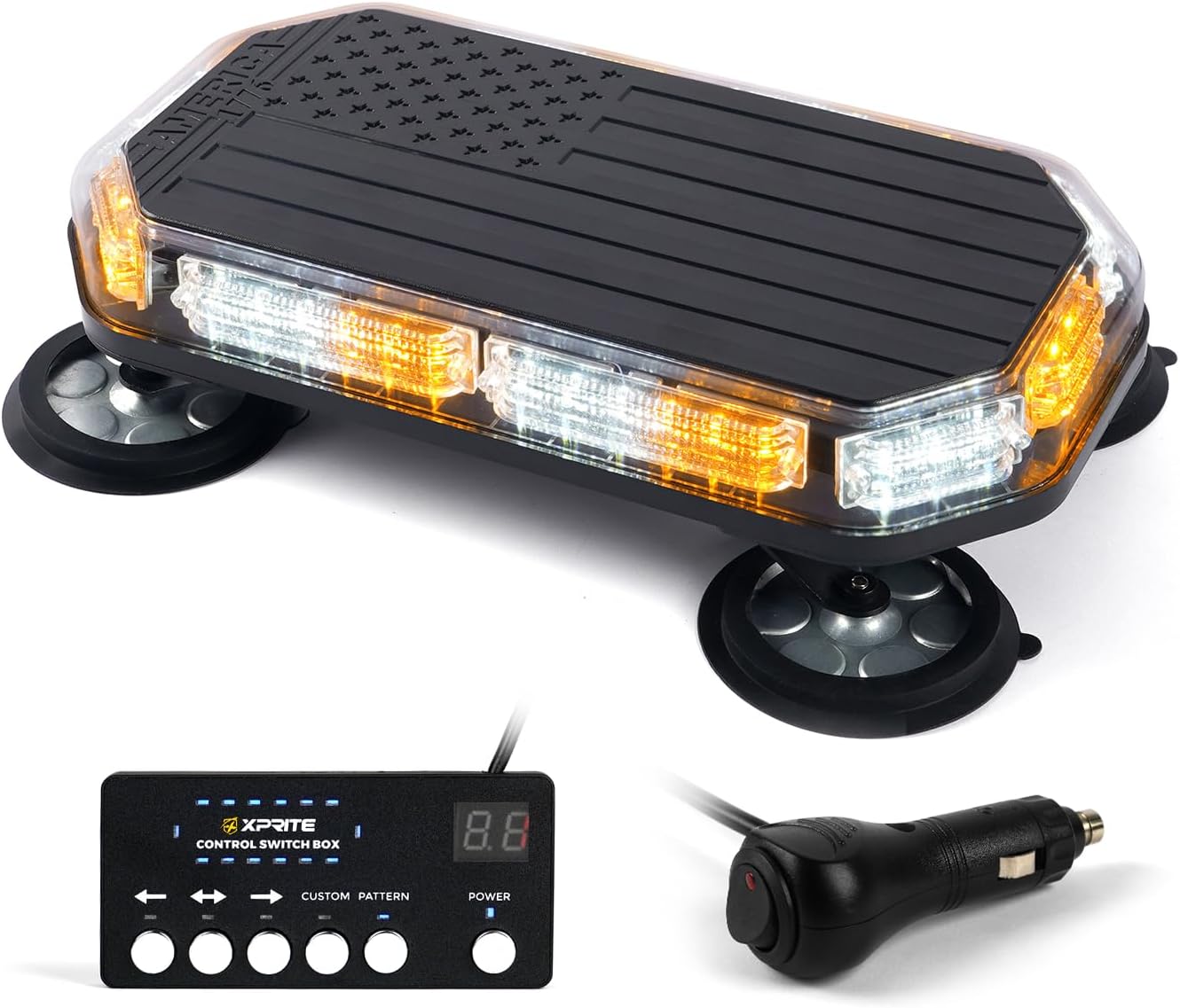 Xprite 42 LED Roofop Beacon Strobe Light Bar Emergency Warning Hazard Flashing Snowplow Lights w/Controller for Construction Vehicles Tow Trucks Postal Cars Amber/White