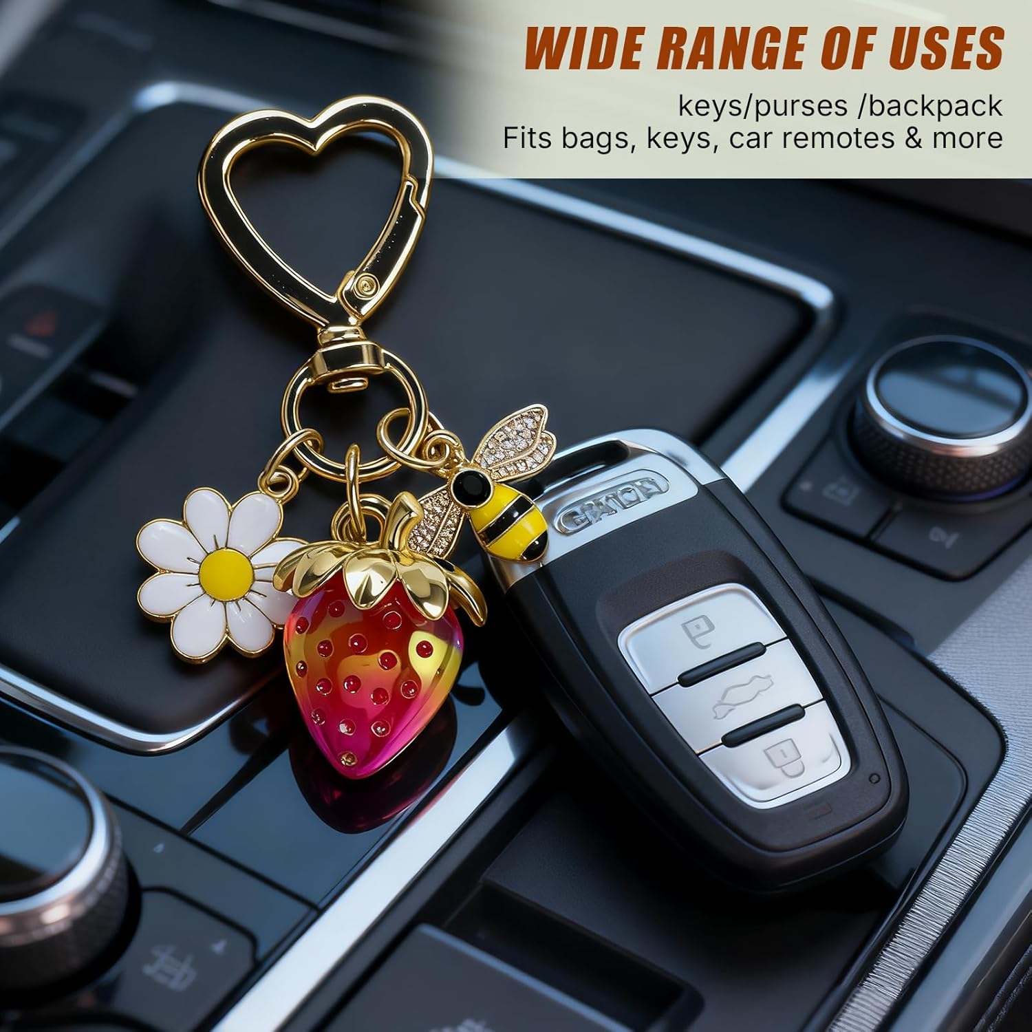 SIGZKK Cute Cherry Strawberry bag charms keychain purse accessories charm for women handbags Kawaii Flower Car Key Chain