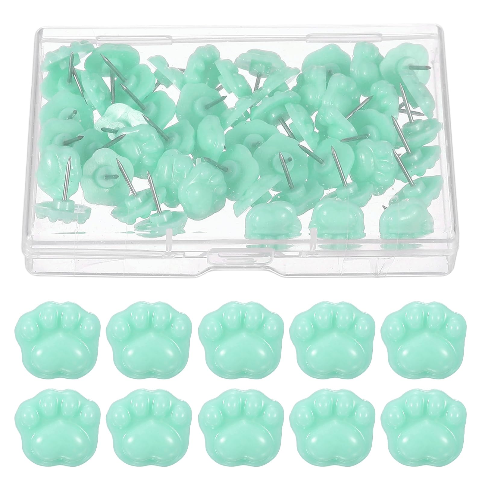 PATIKIL 50 Pcs Push Pins for Bulletin Board, Cute Cat Paw Push Pin Decorative Animal Paws Thumb Tacks for Photos Cork Boards Wall Map Office Home Decor, Light Green
