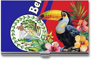 Belize Flag Rainbow Toucan Business Card Holder Pocket Business Card Case Metal Case Name Card Holder Men Women