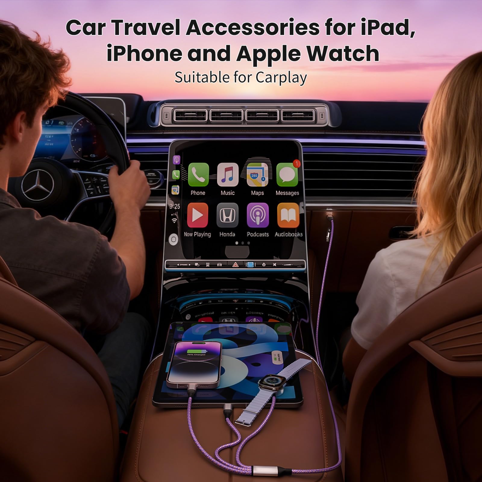 Travel Essentials, Travel Charger for iPhone 17 and Apple Watch for Multiple Devices, Charging and Data Sync, 3 in 2 USB A/USB C Multi Charger with 3 Ports Compatible for Apple Watch/iPhone 17-6, 5 FT