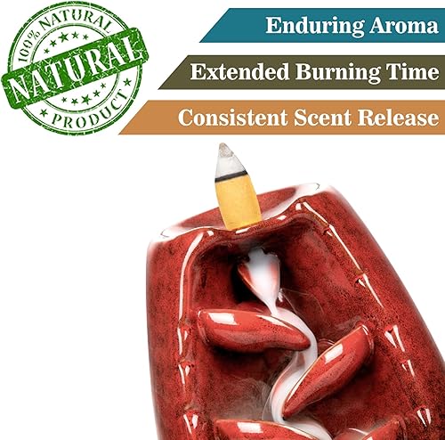 Miniatura 6 de DAILYLIFE Quemador de incienso de reflujo y soporte de incienso de cerámica en cascada, con 120 conos de incienso mixtos + 30 varillas de incienso +