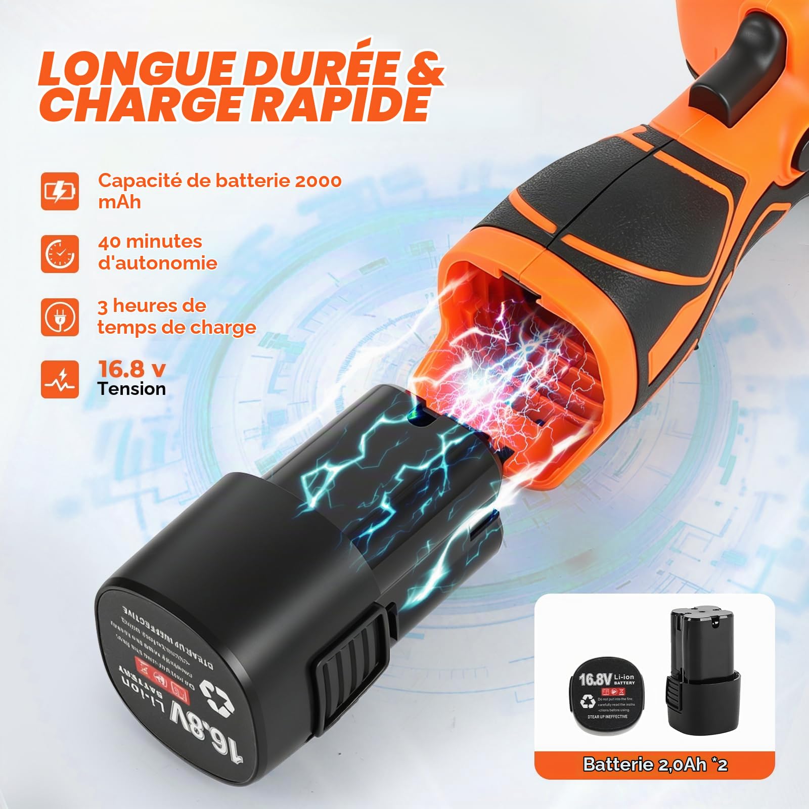 Mini polisseuse sans fil, polisseuse de 7,6 cm avec 2 batteries, mini polisseuse avec bouton de verrouillage, 3500 tr/min pour le traitement du véhicule, la cire, le ponçage et le nettoyage à la