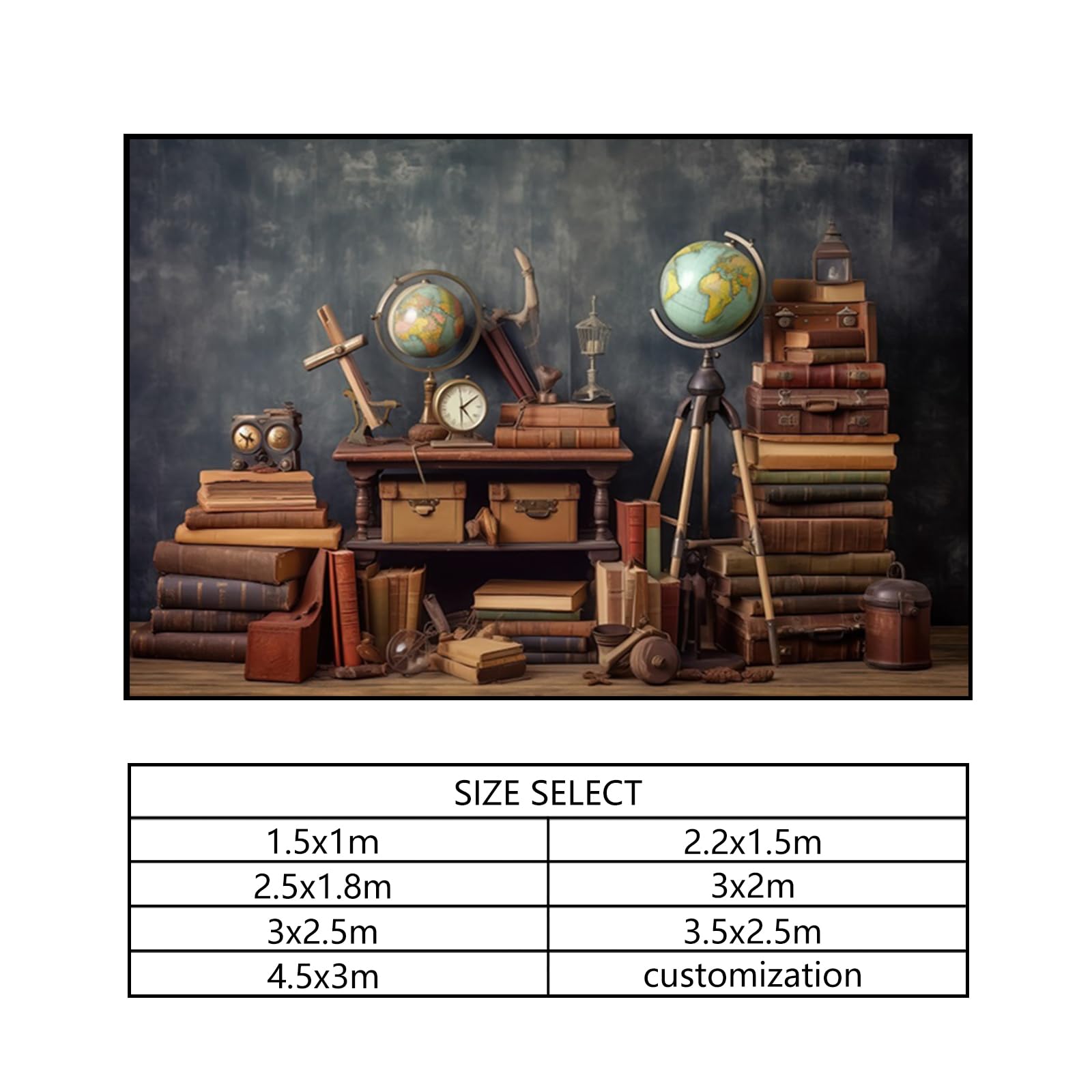 YongFoto 4,5x3m Fotografie-Hintergrund Schule Retro Bücher Globus Klassenzimmereinrichtung Vintage Hintergrund für Kinder Neugeborene Babyparty Einschreibung Back to School Party Foto Requisiten