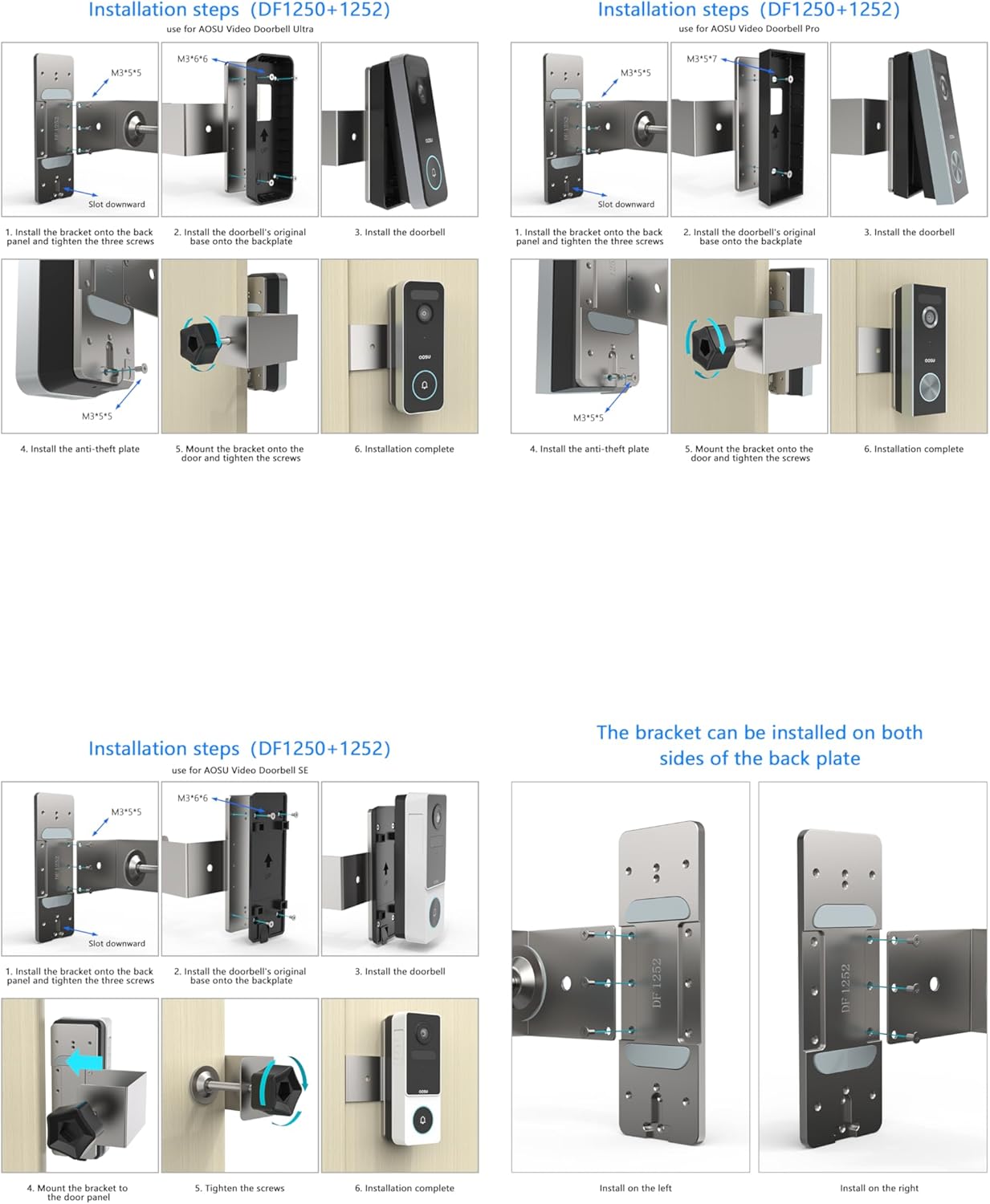 盗難防止ドアベルマウント AOSUビデオドアベルPro (V8P1AX11)/SE (V8E2CA11) および AOSUビデオドア